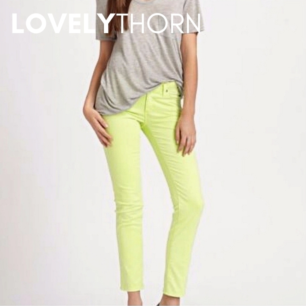AG JEANS // ltd ed the stilt cigarette leg neon yellow sateen jeans - Picture 7 of 16